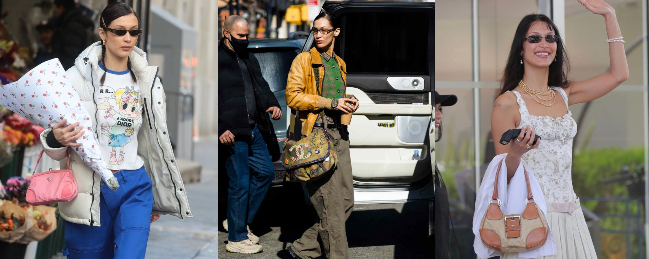 Bella Hadid Brings Her Trophy Vintage Bags to Milan