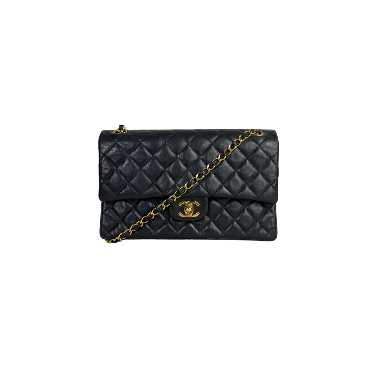 Chanel Medium Classic Double Flap Bag Black Leather Lambskin ref