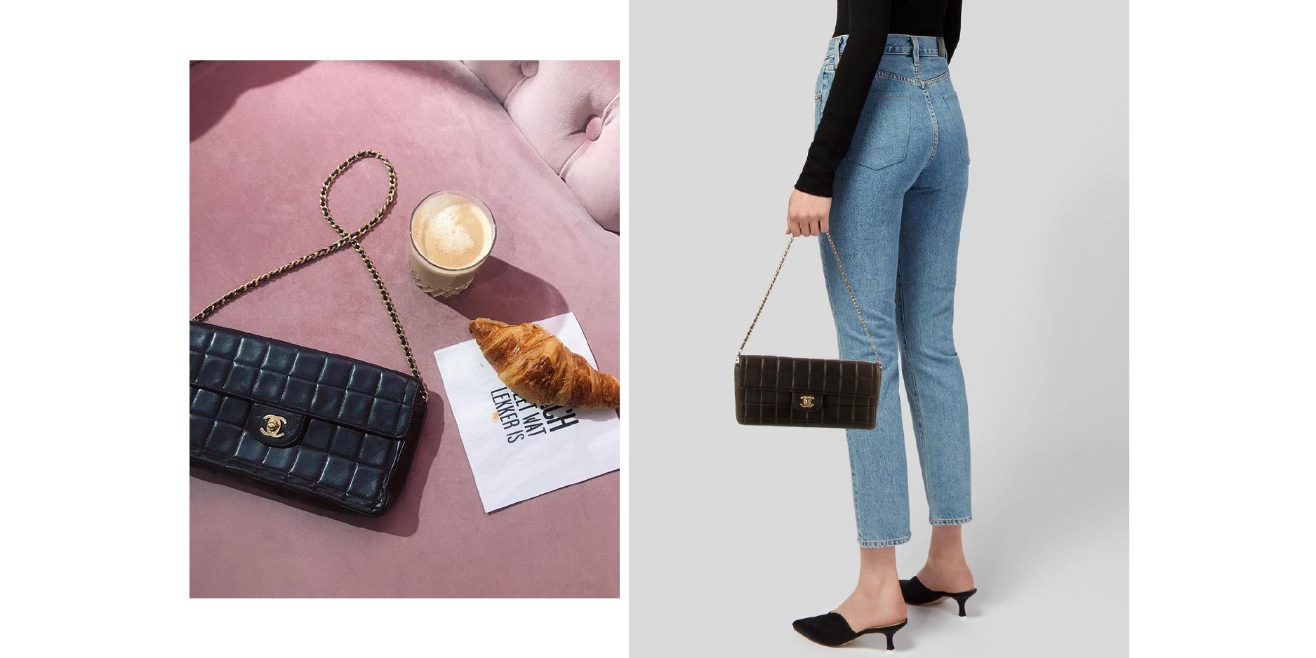 Chanel Vintage - Choco Bar Chain Cotton Handbag Bag - Black - Leather and  Canvas Handbag - Luxury High Quality