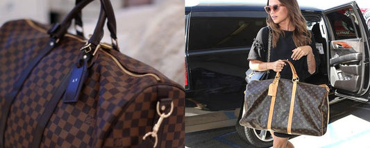 Louis Vuitton Keepall em Damier Ebene e uma celebridade com um Keepall bolsa de viagem