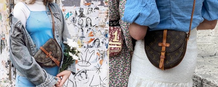 Vintage Louis Vuitton Chantilly PM vs. MM, getragen von Mädchen