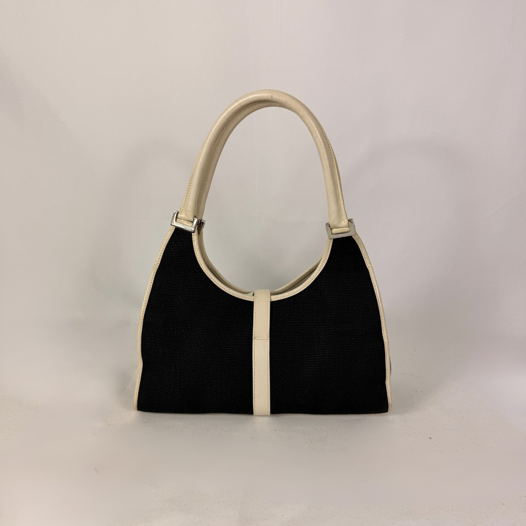 Gucci Jackie Shoulder Bag Black Canvas & White Leather