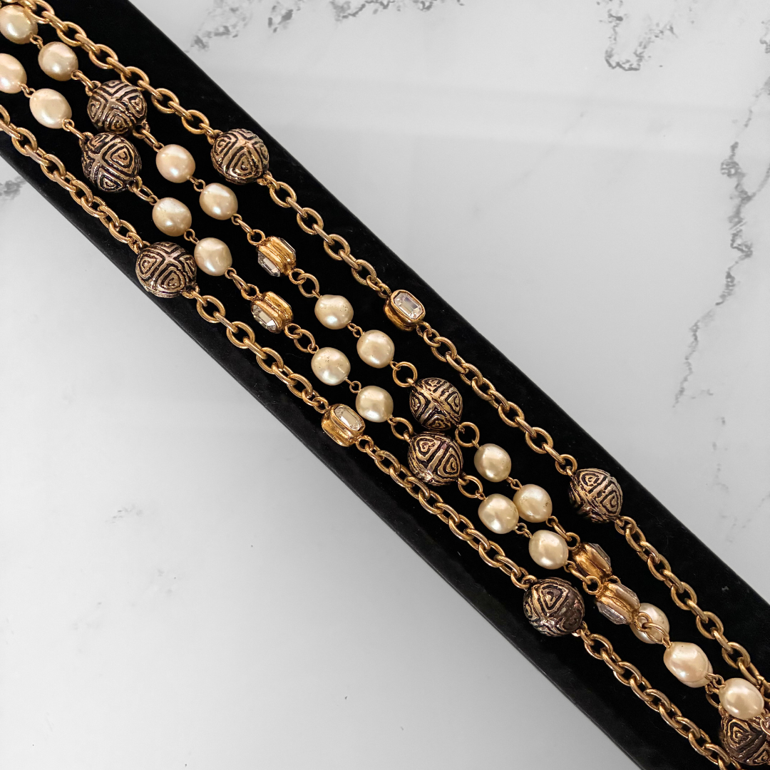 Chanel Perlehalskæde forgyldt