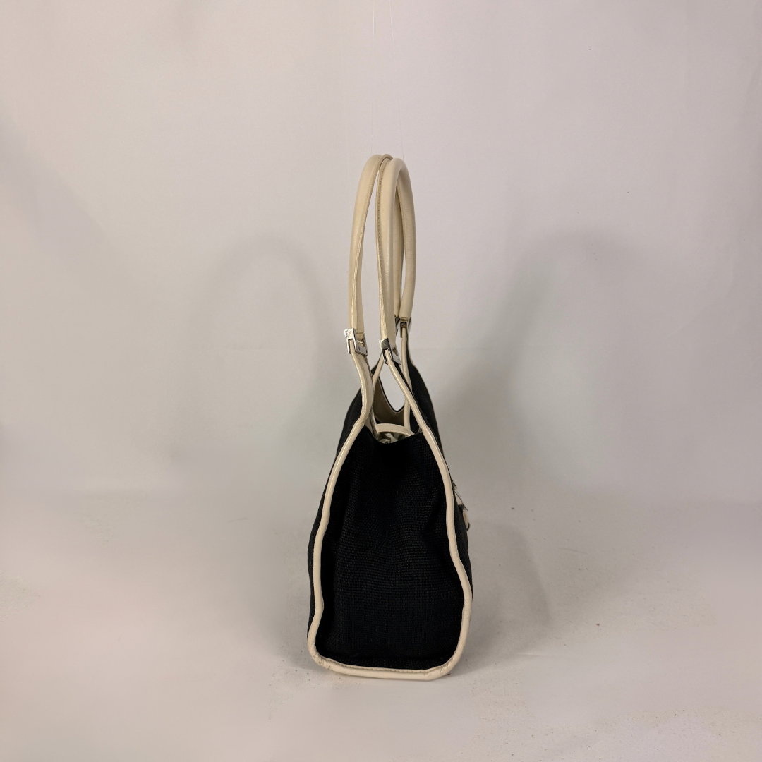 Gucci Jackie Shoulder Bag Black Canvas & White Leather