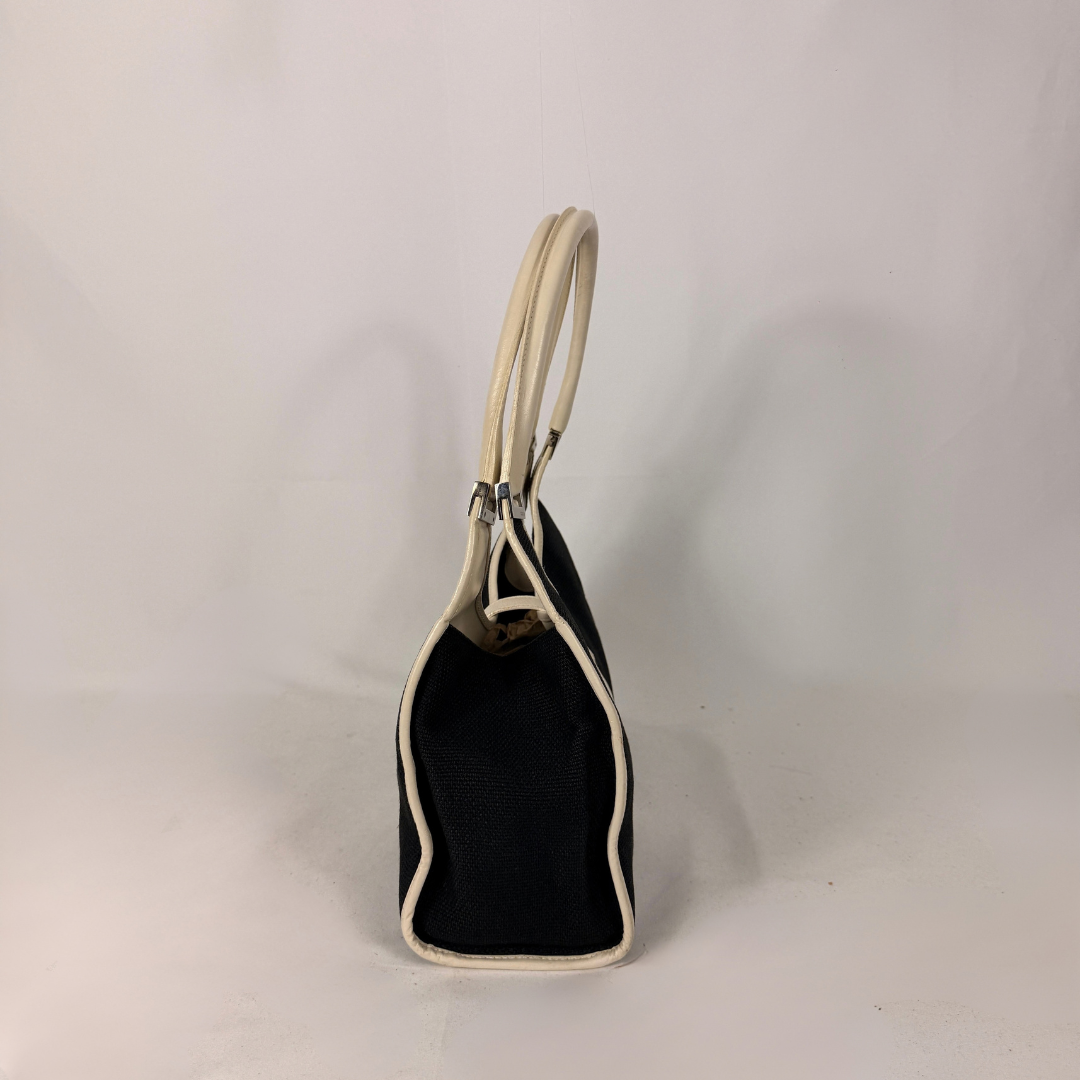 Gucci Jackie Shoulder Bag Black Canvas & White Leather
