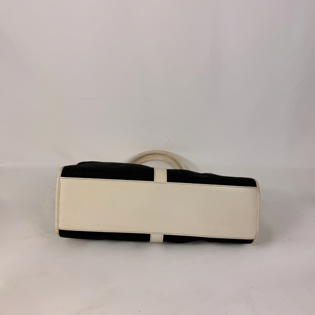 Gucci Jackie Shoulder Bag Black Canvas & White Leather