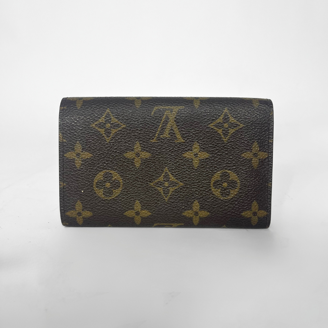 Gefaltete Geldbörse mit braunem Lederfutter auf weißem Hintergrund