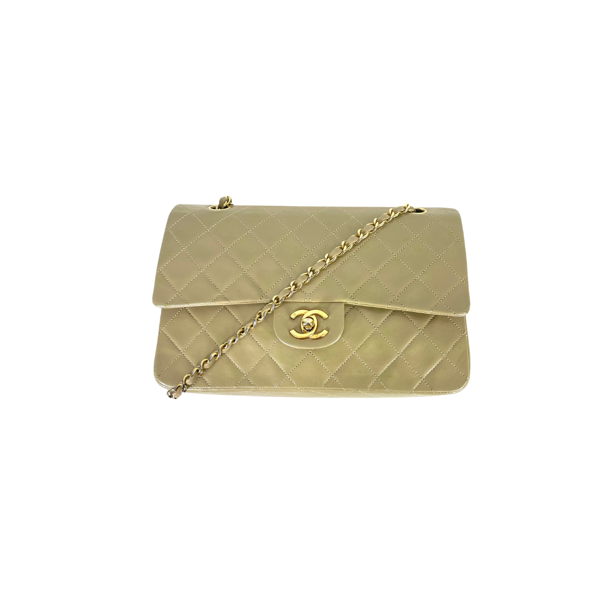 Chanel Beige Classic Medium Dobbelt Flap Bag Lammeskind læder