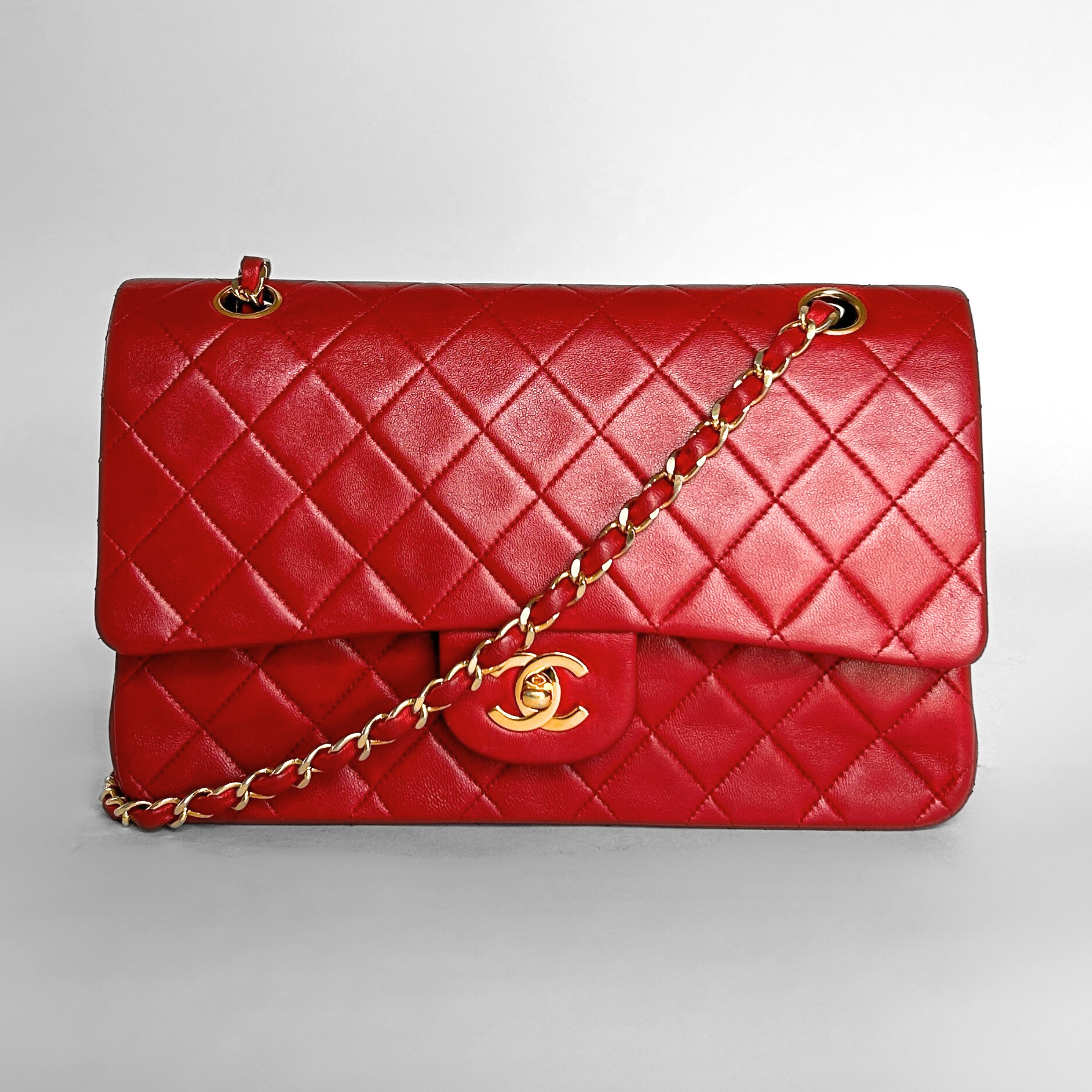 Chanel Red Lambskin Leather Medium Double Flap Bag with Gold, Lot #58009