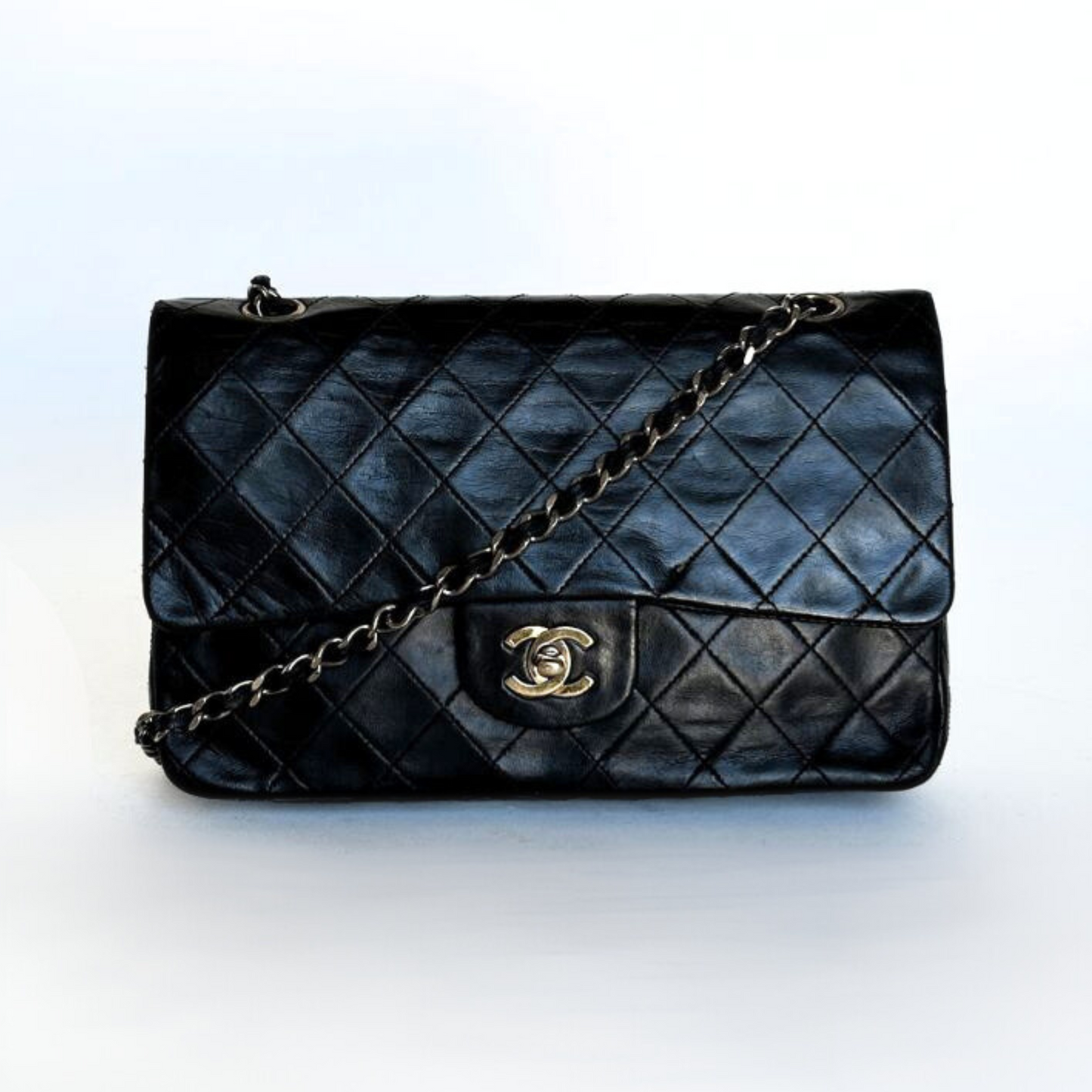 Chanel Classic Medium Timeless Double Flap Bag Black Lambskin Leather