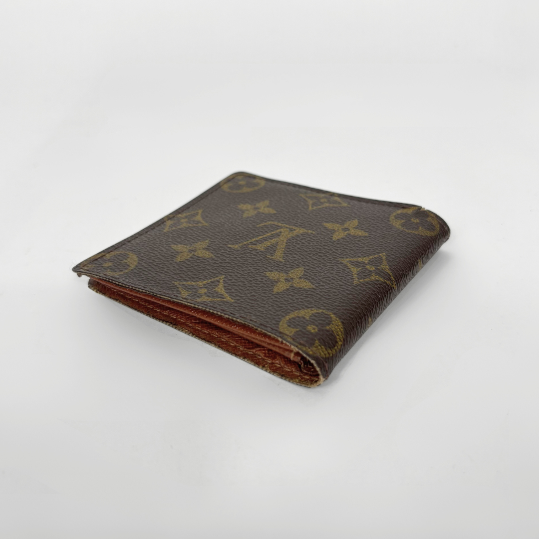 Brown wallet with logo pattern on a white background