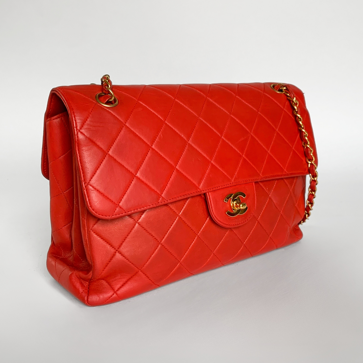 Chanel Red Patent Leather Jumbo Classic Double Flap Chain Strap Should –