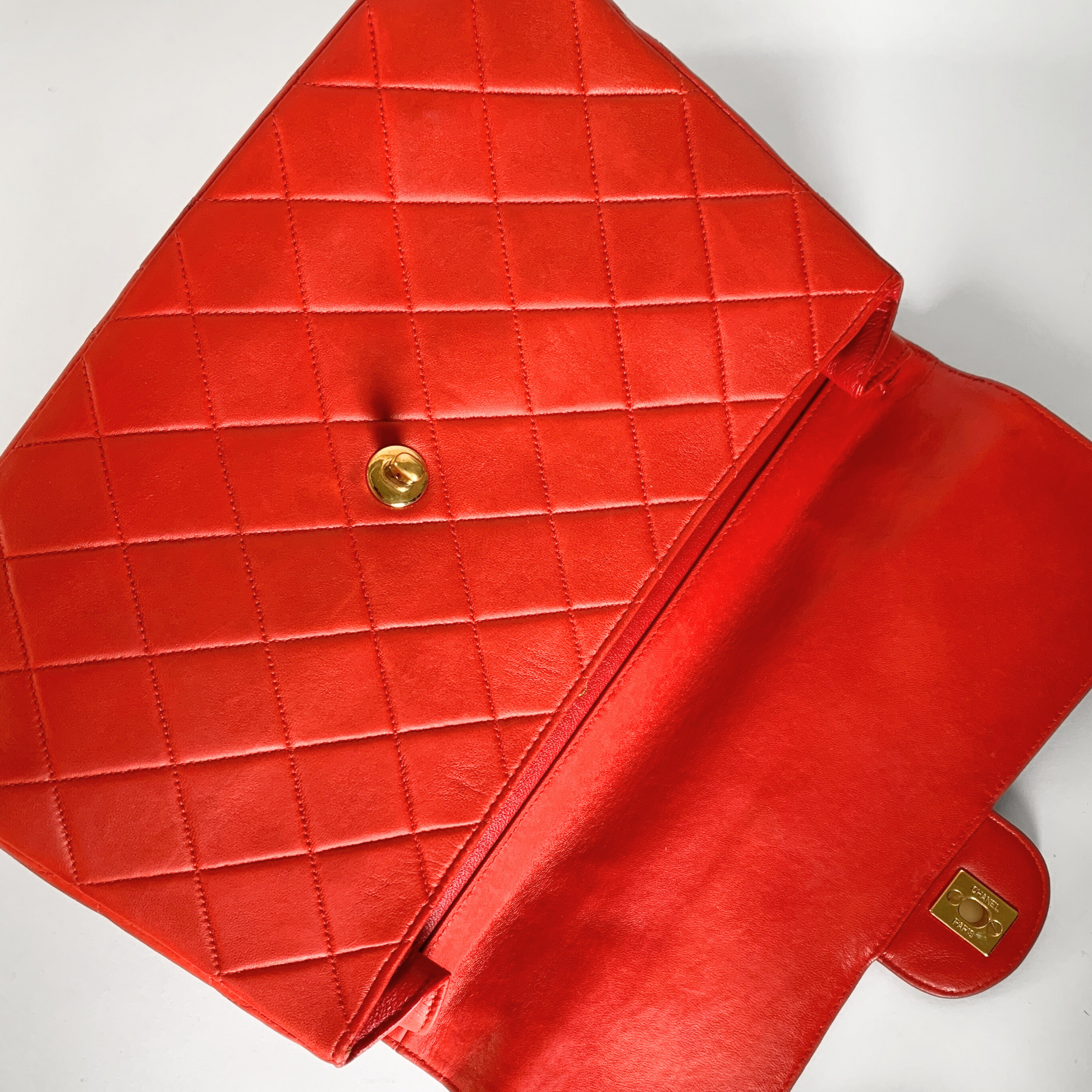 Orange Chanel Medium Classic Patent Double Flap Shoulder Bag