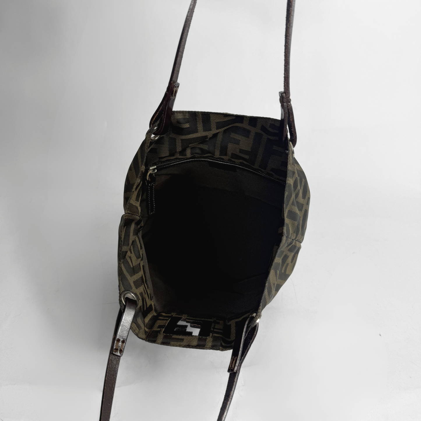 Black and patterned bag on a white background