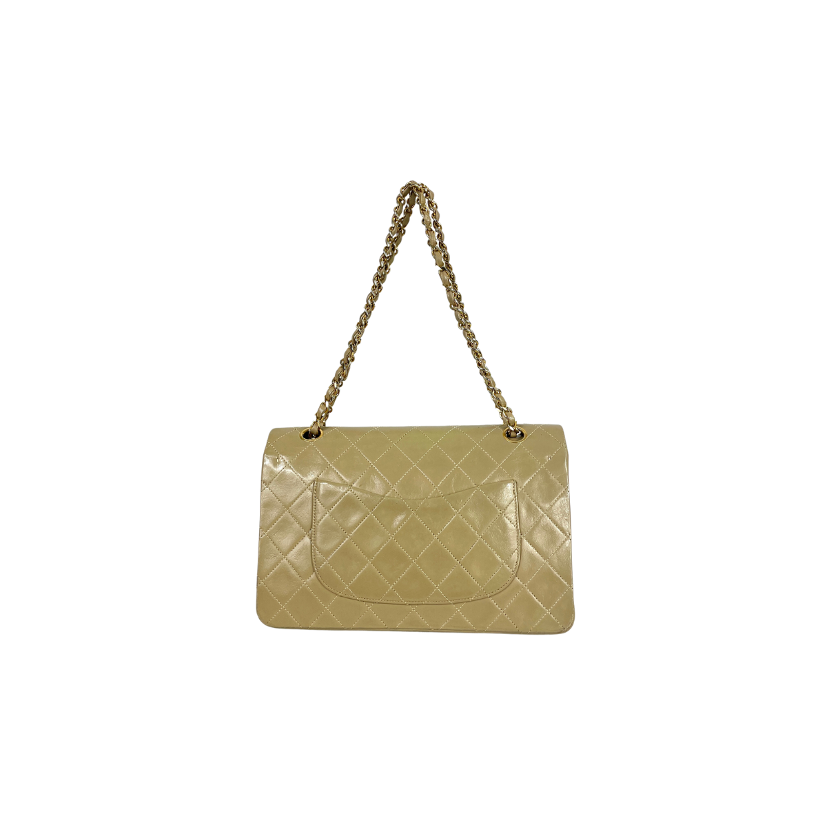 Chanel Chanel Μπεζ Κλασικό Μεσαίο Δίκλινο Flap Bag Lambskin Leather - Τσάντα ώμου - Etoile Luxury Vintage