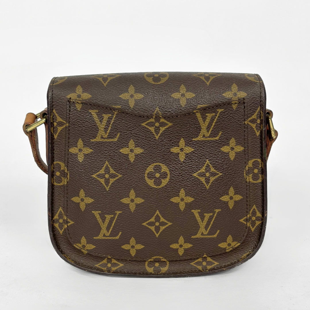 Louis Vuitton monogram handbag on a light gray background