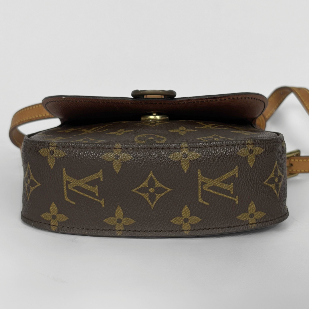 Louis Vuitton monogram handbag on a light gray background