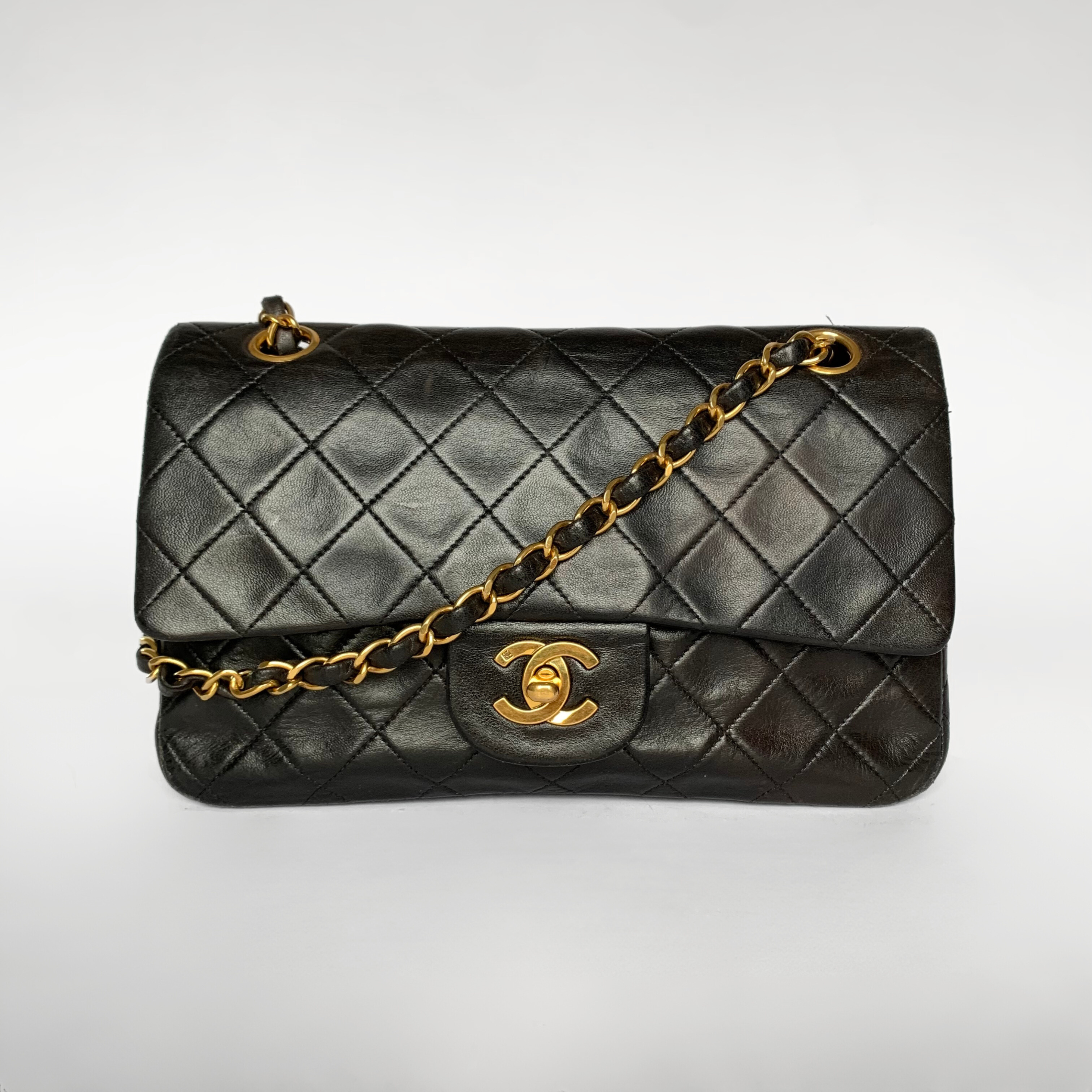 Chanel Chain Rows Flap Bag Quilted Lambskin Small Black | eBay