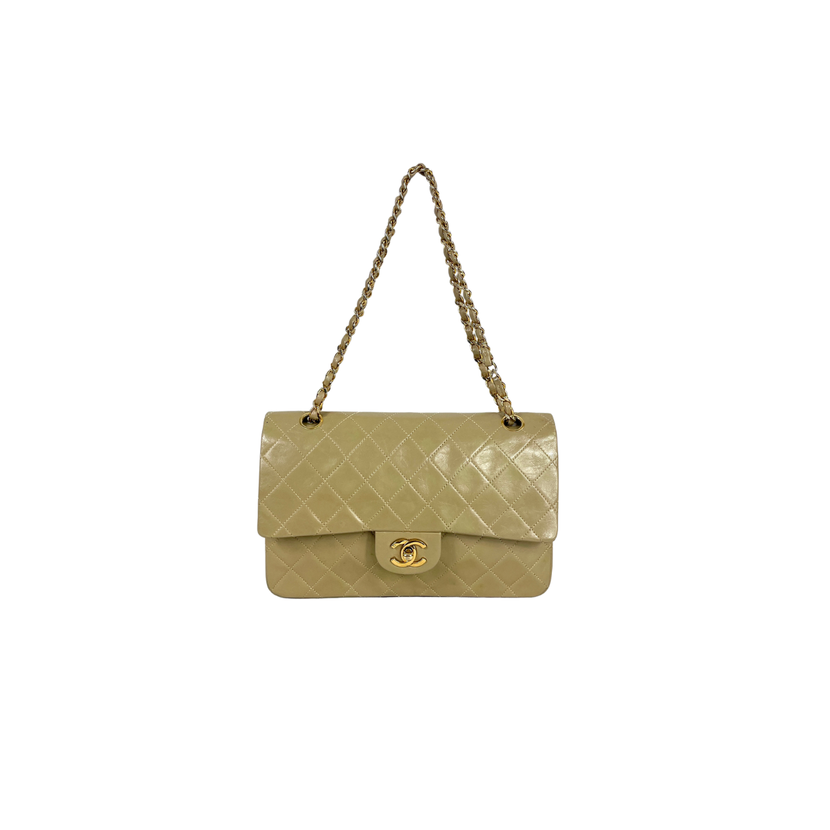 Chanel Beige Classic Medium Dobbelt Flap Bag Lammeskind læder