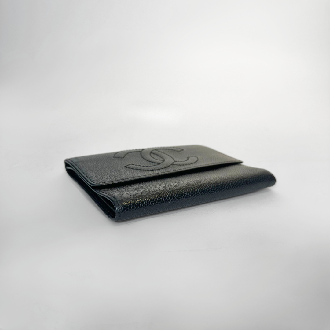 Chanel black caviar leather wallet 