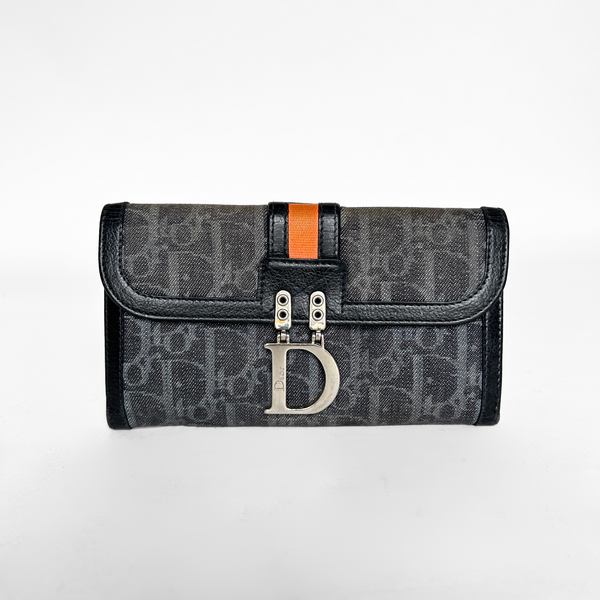 希少✨Christian Dior Long Wallet Vintage AUTH CHRISTIAN DIOR VINTAGE TROTTER PATTERN CANVAS BI-FOLD LONG