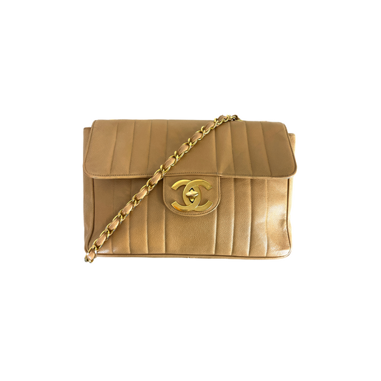 Chanel-Chanel Flap Bag Maxi Chevron Kaviarläder-Chanel Axelväska-Vintage Chanel-Etoile Luxury Vintage amsterdam